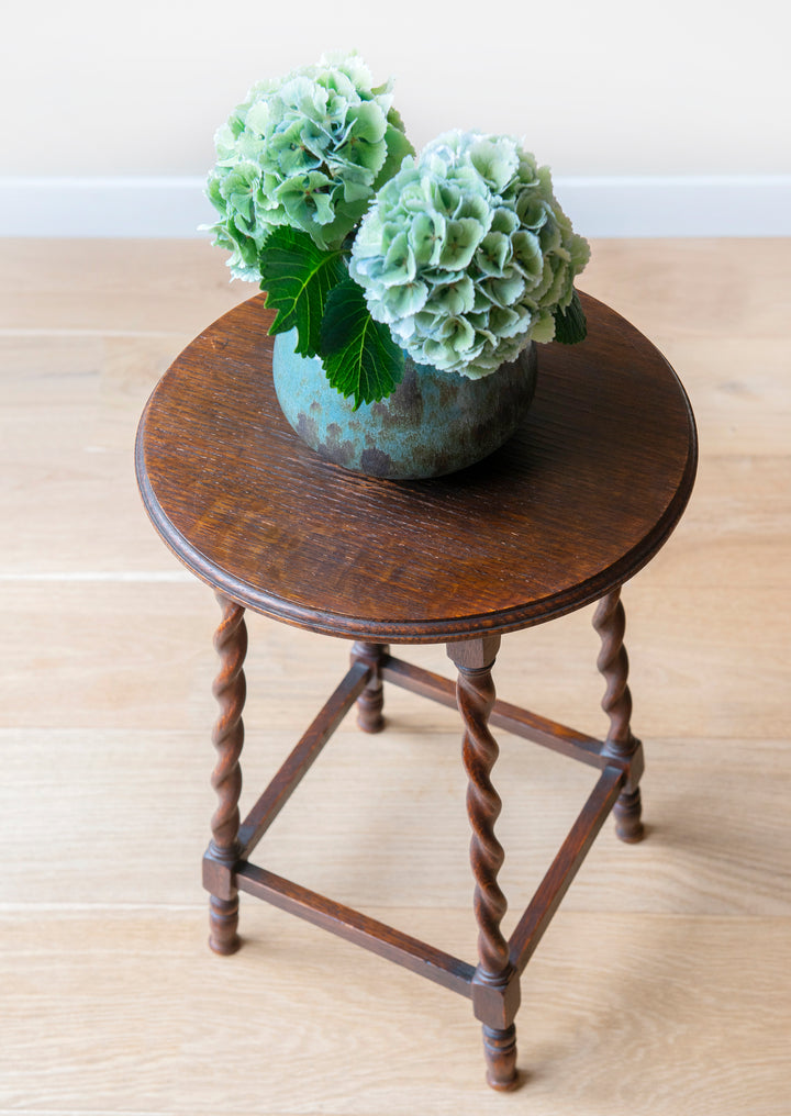 Antique Oak Side Table, Barley Twist Legs