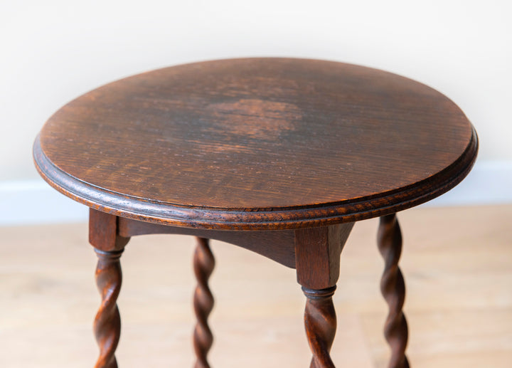 Antique Oak Side Table, Barley Twist Legs