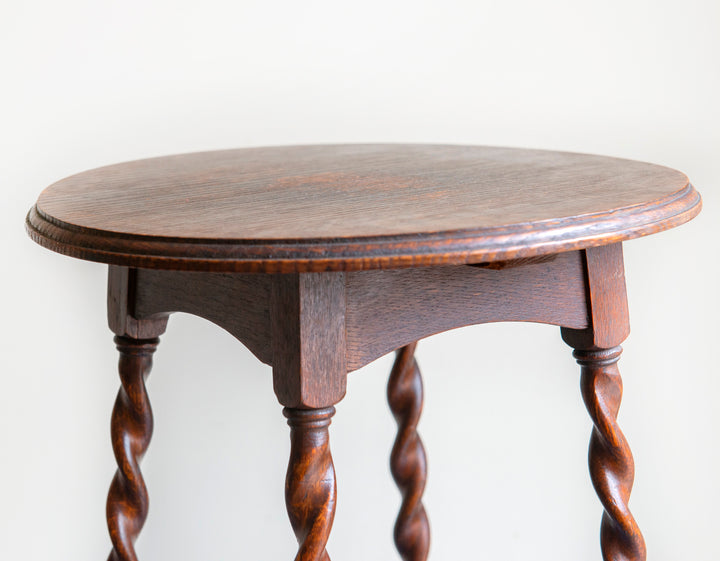 Antique Oak Side Table, Barley Twist Legs