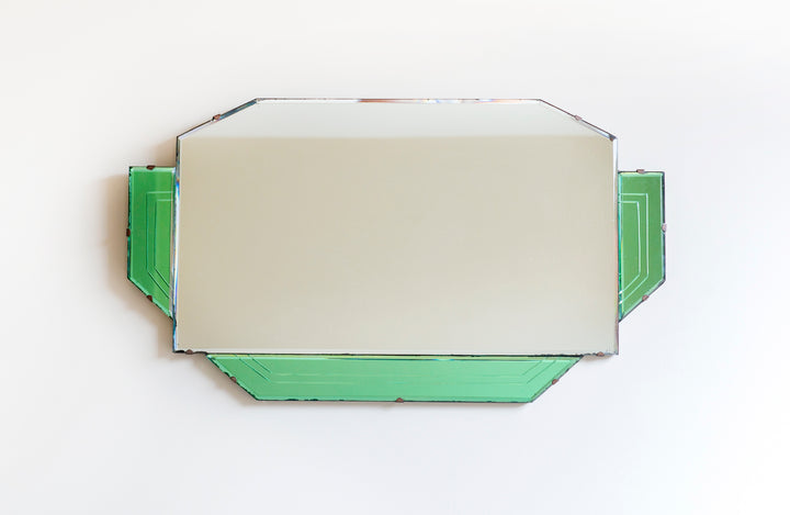 Art Deco Wall Mirror With Geometric Green Panels, 1920s