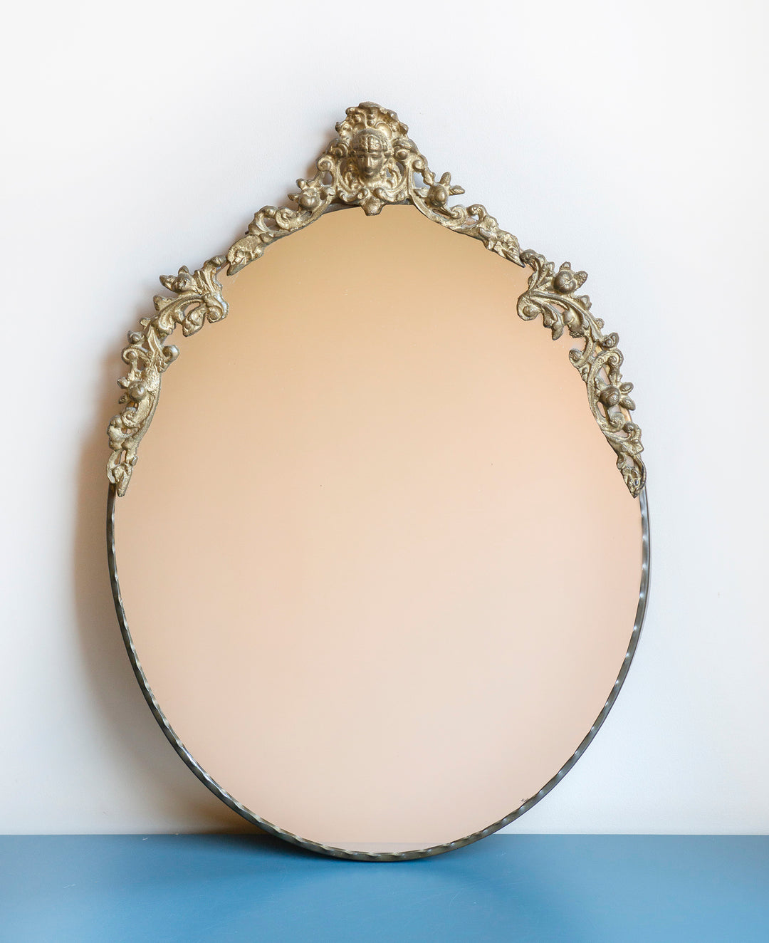 Oval Brass Jugendstil Mirror With Hanging Chain