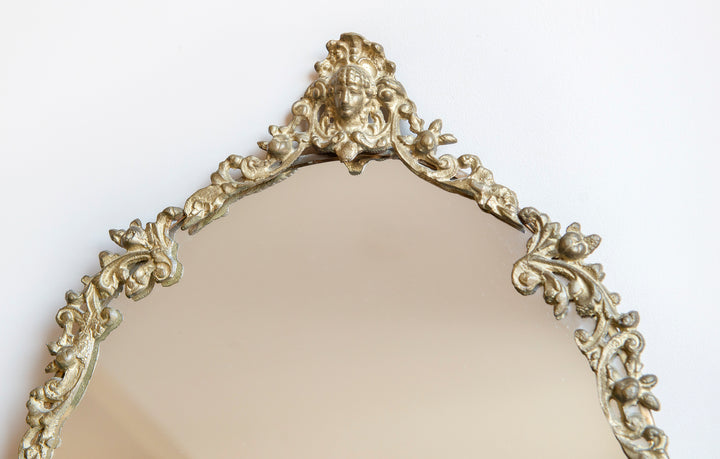 Oval Brass Jugendstil Mirror With Hanging Chain