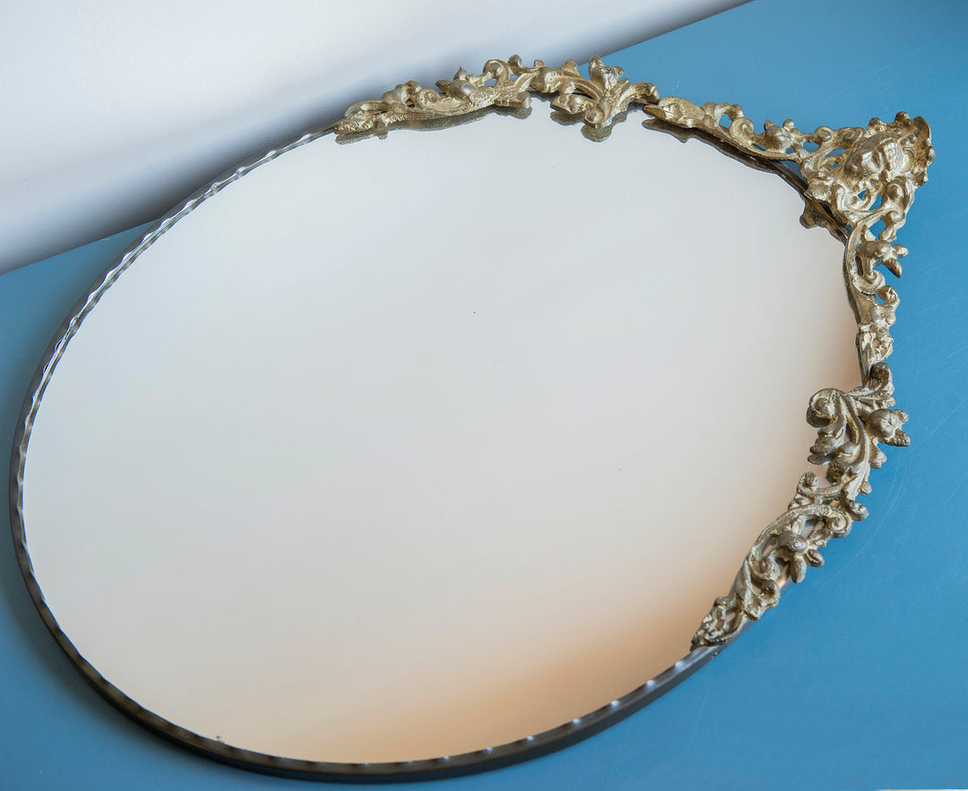 Oval Brass Jugendstil Mirror With Hanging Chain