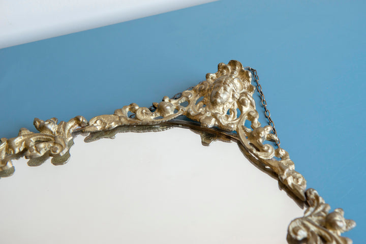 Oval Brass Jugendstil Mirror With Hanging Chain