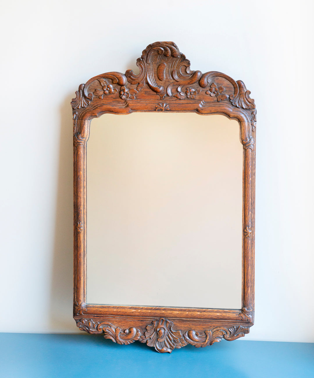 Antique Hand Carved Oak Wooden Mirror, Art Nouveau Style