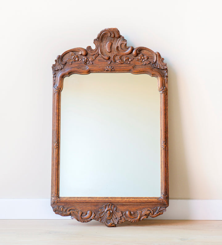 Antique Hand Carved Oak Wooden Mirror, Art Nouveau Style