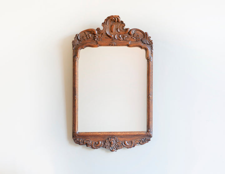 Antique Hand Carved Oak Wooden Mirror, Art Nouveau Style