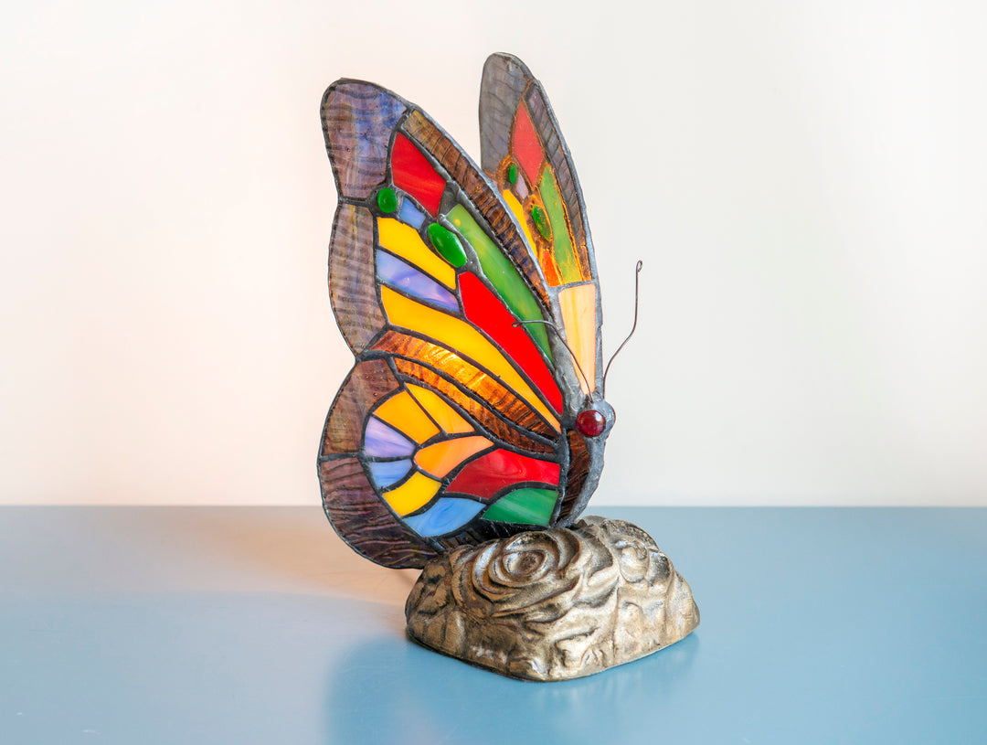 Vintage Butterfly Table Lamp, Stained Glass