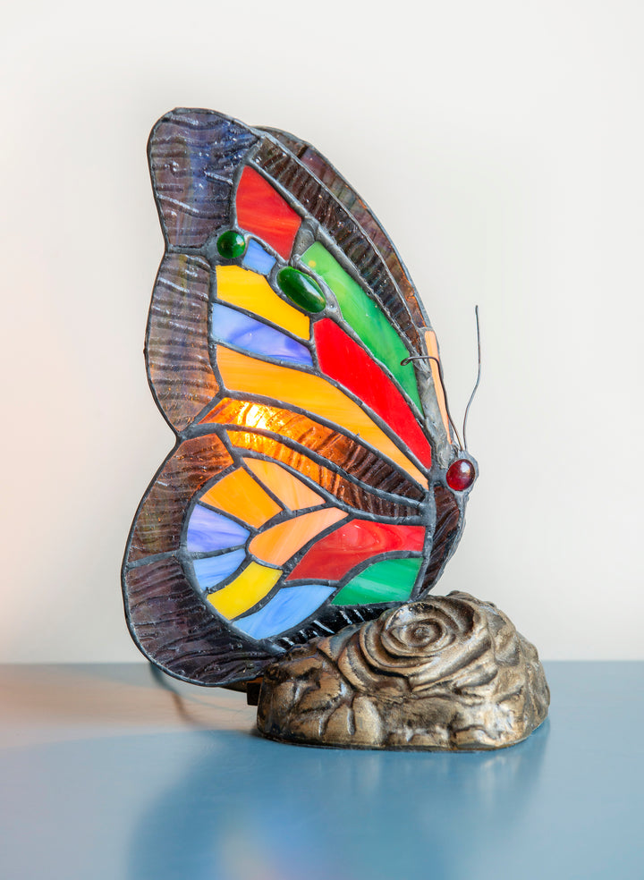 Vintage Butterfly Table Lamp, Stained Glass