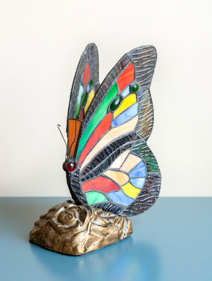 Vintage Butterfly Table Lamp, Stained Glass