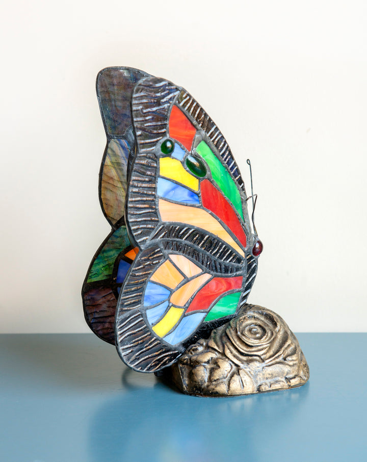 Vintage Butterfly Table Lamp, Stained Glass