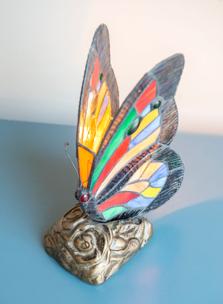 Vintage Butterfly Table Lamp, Stained Glass