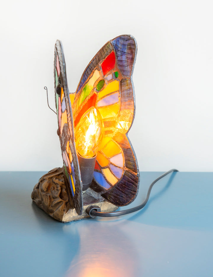 Vintage Butterfly Table Lamp, Stained Glass