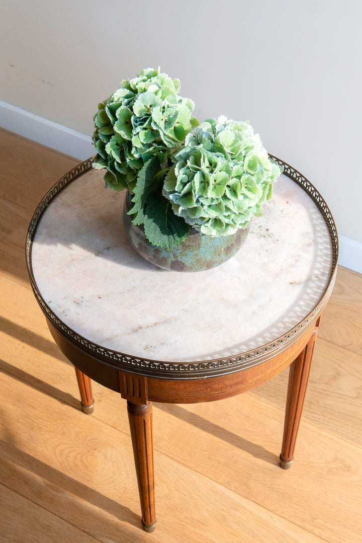 French Bouillotte Round Side Tables, Mahogany Wood