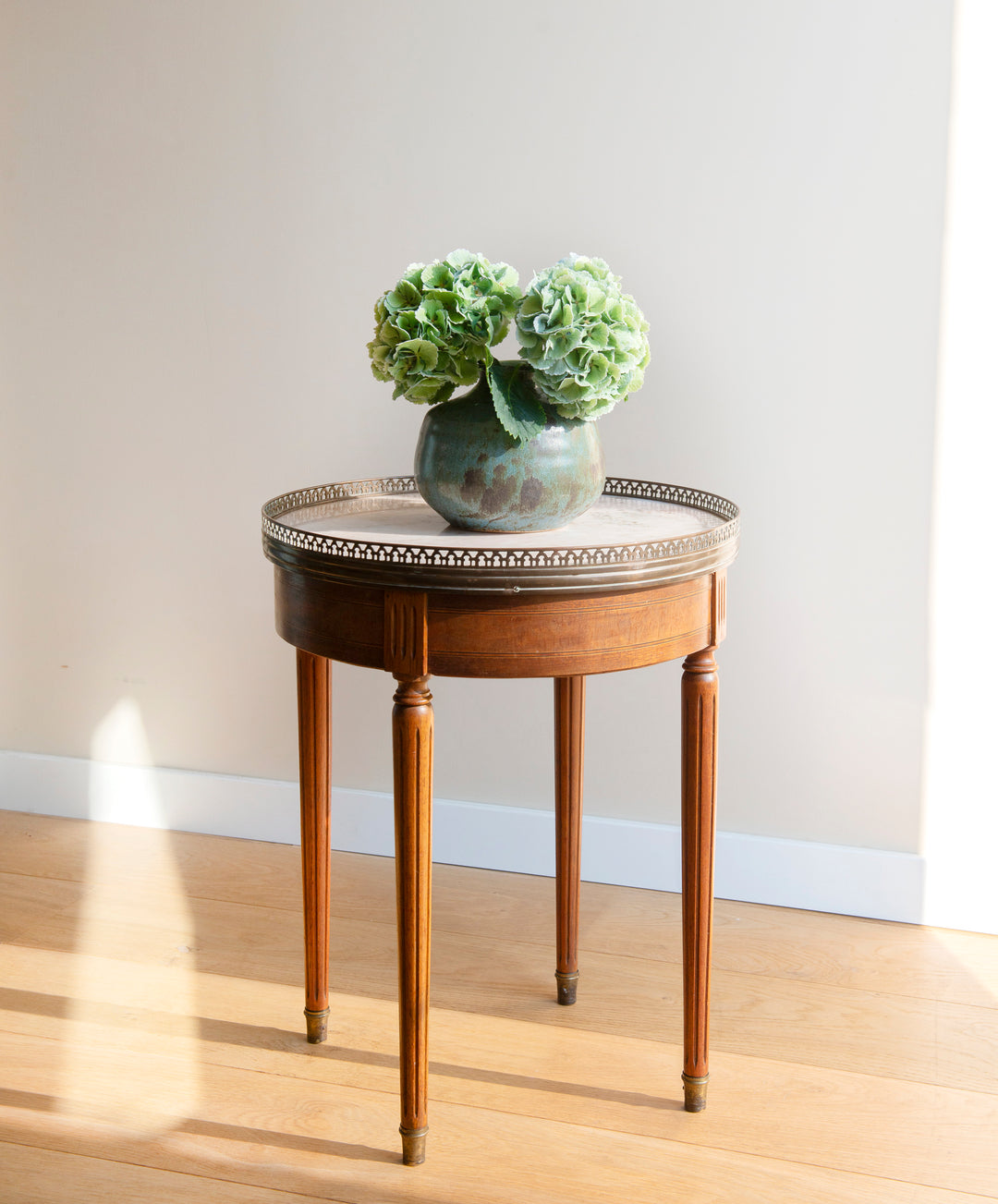 French Bouillotte Round Side Tables, Mahogany Wood