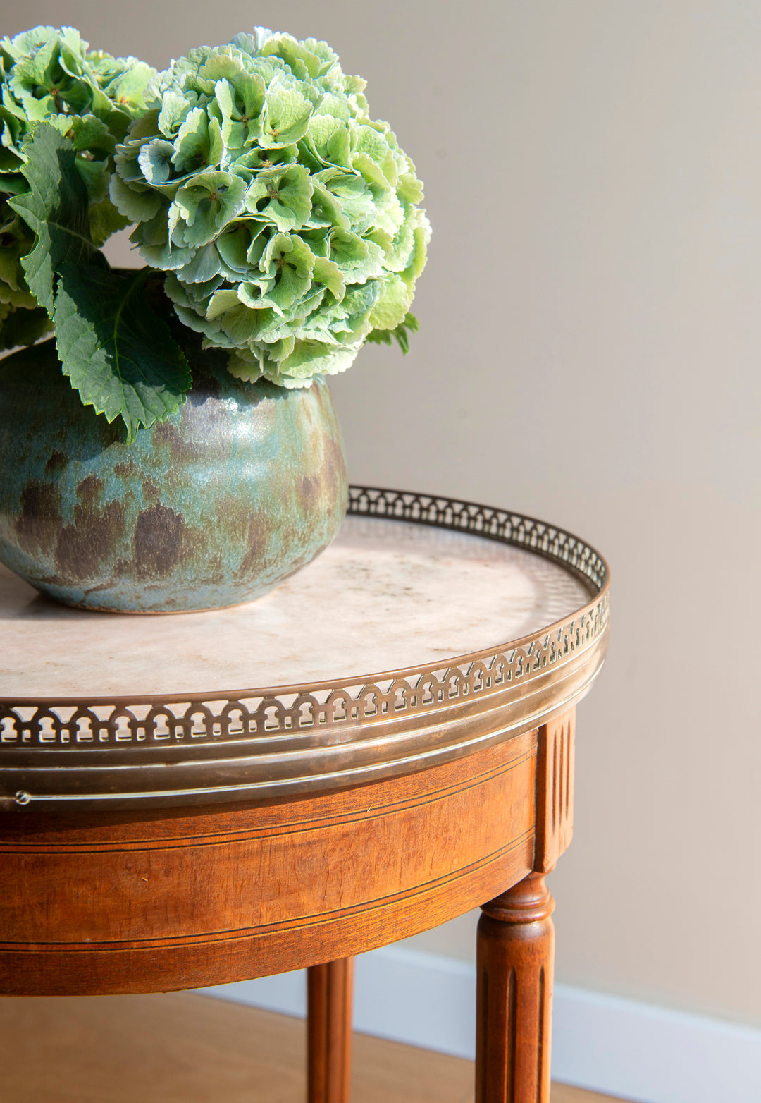 French Bouillotte Round Side Tables, Mahogany Wood