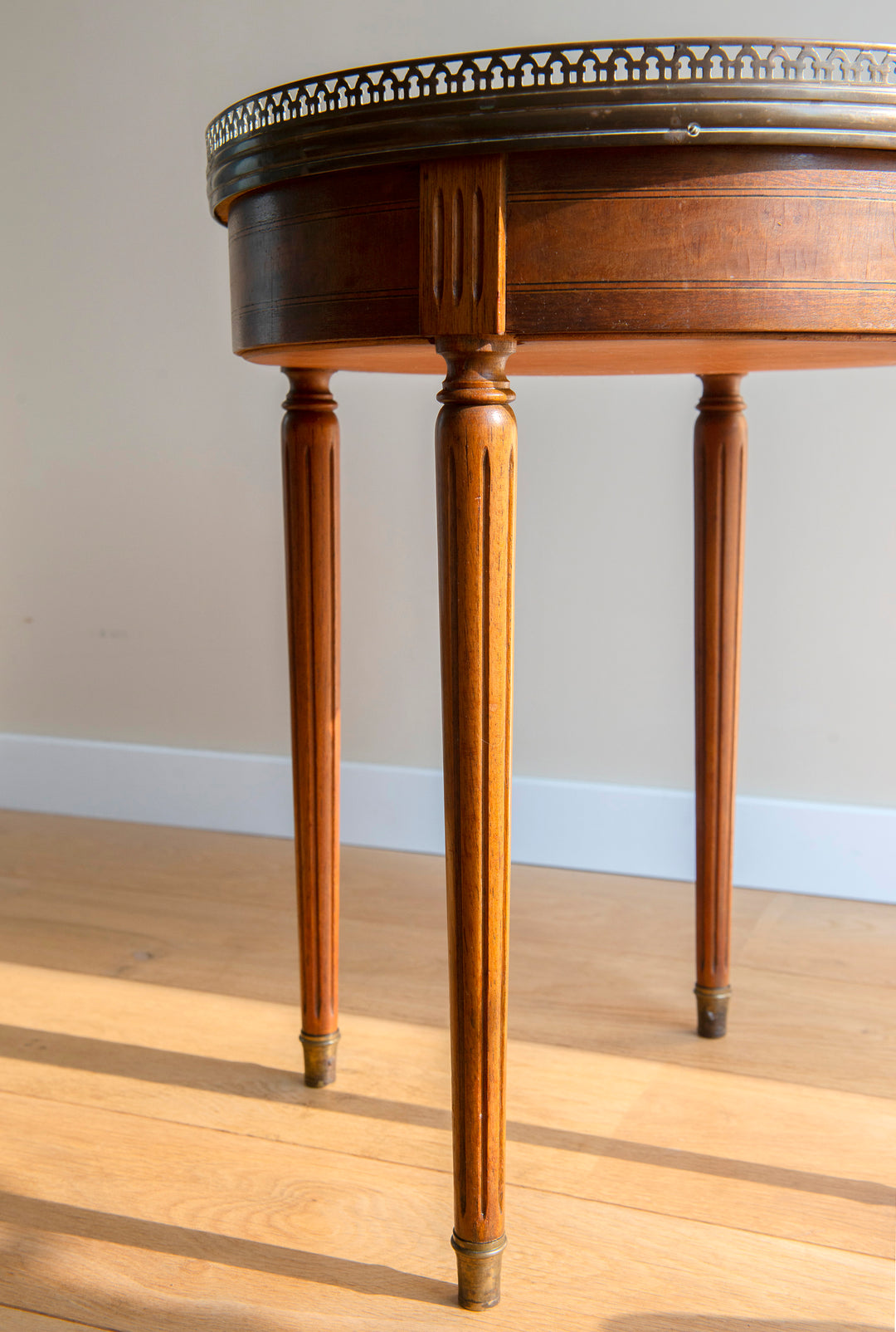 French Bouillotte Round Side Tables, Mahogany Wood