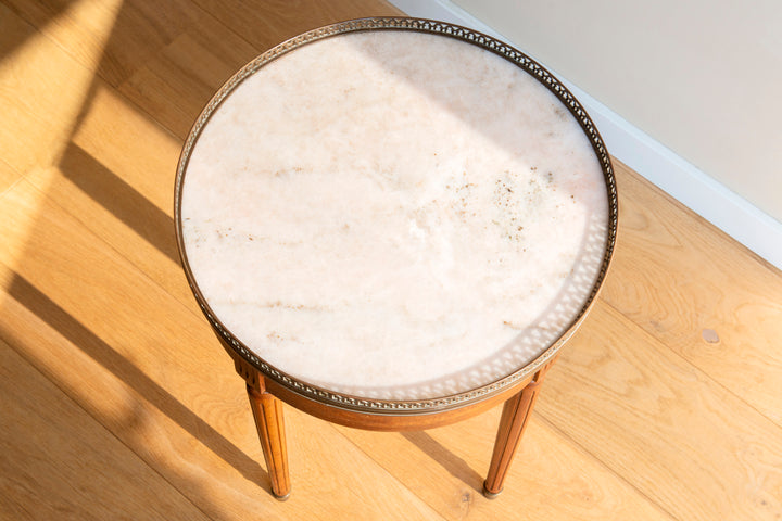 French Bouillotte Round Side Tables, Mahogany Wood