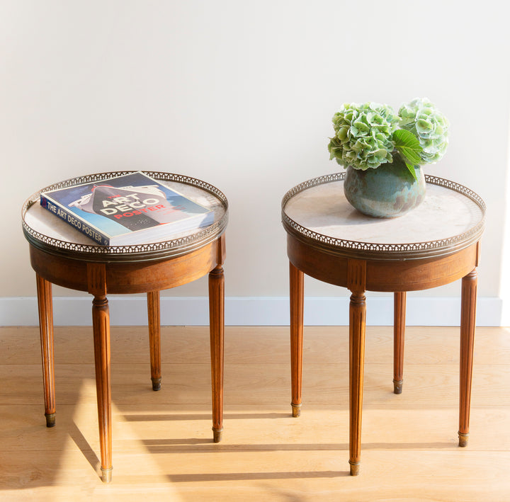 French Bouillotte Round Side Tables, Mahogany Wood