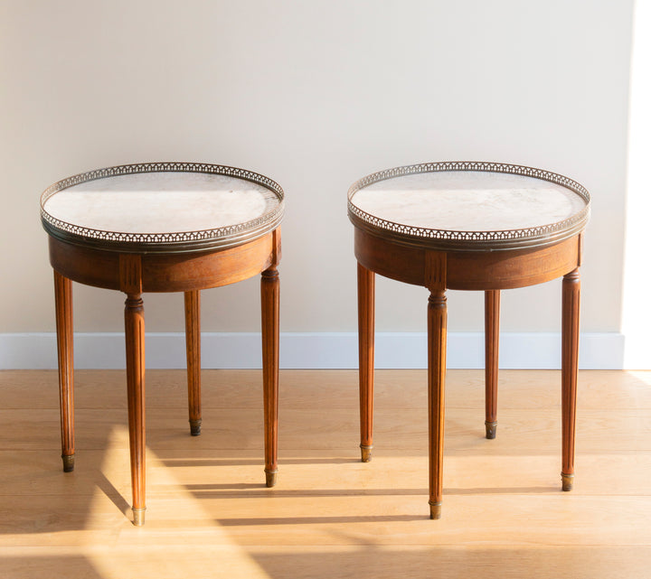 French Bouillotte Round Side Tables, Mahogany Wood