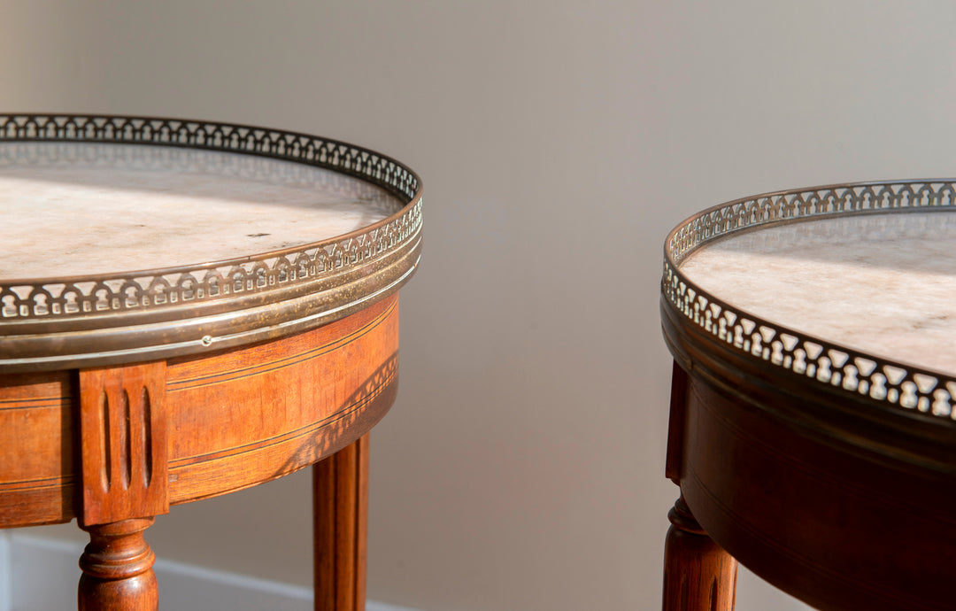 French Bouillotte Round Side Tables, Mahogany Wood