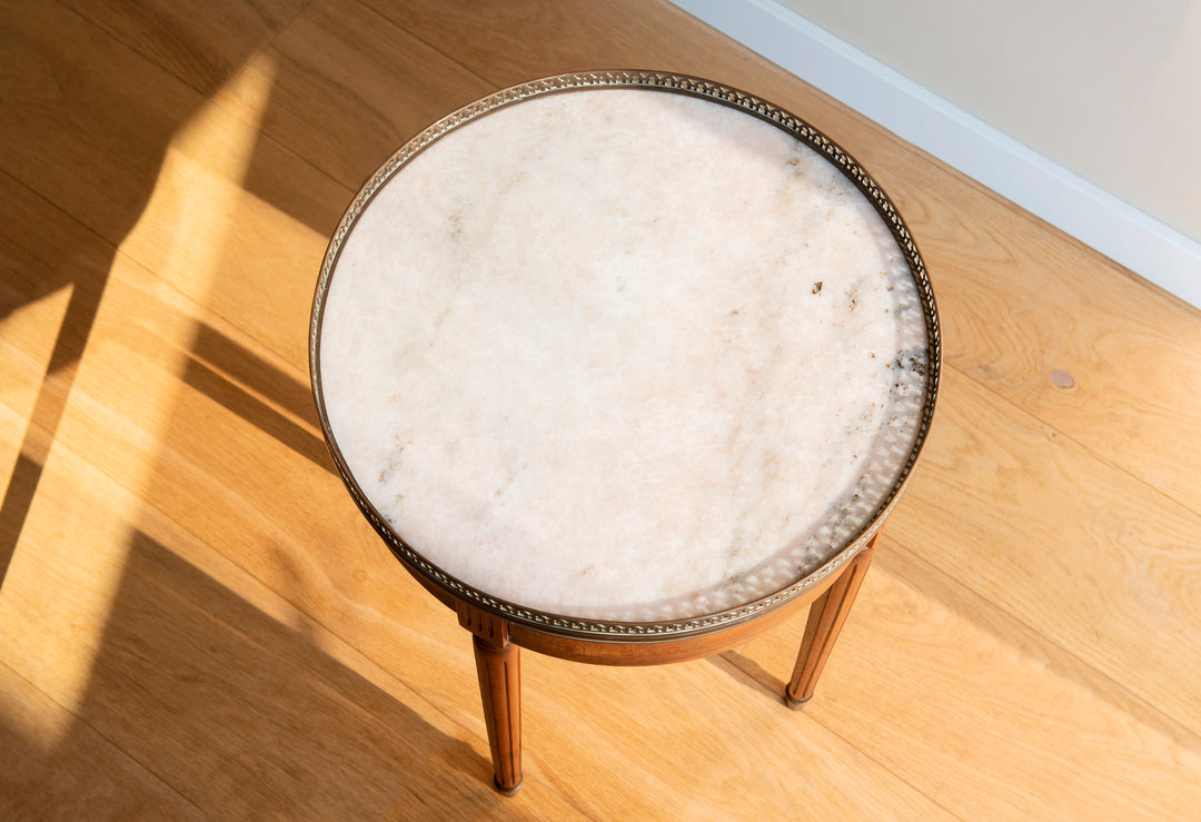 French Bouillotte Round Side Tables, Mahogany Wood