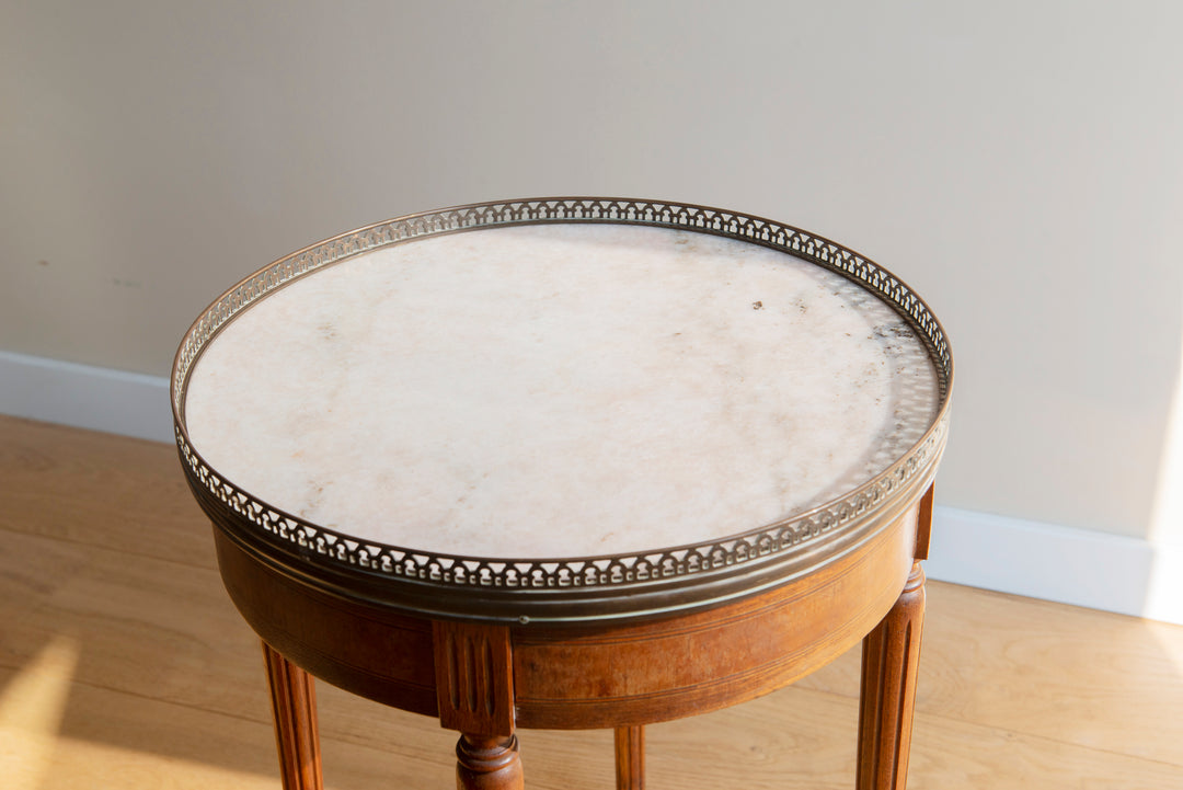 French Bouillotte Round Side Tables, Mahogany Wood