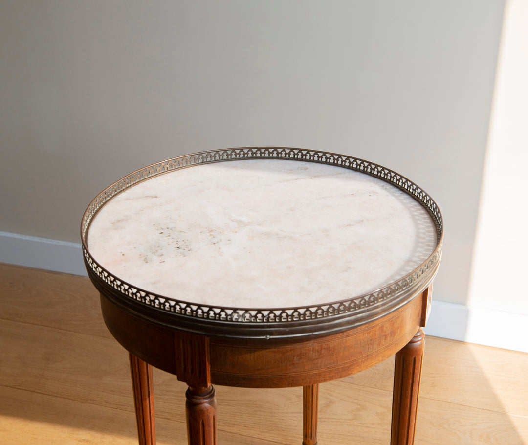 French Bouillotte Round Side Tables, Mahogany Wood