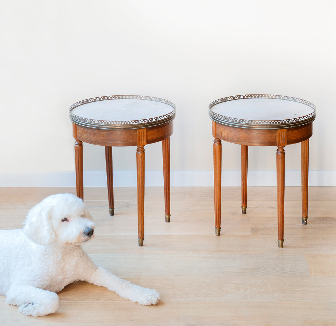 French Bouillotte Round Side Tables, Mahogany Wood