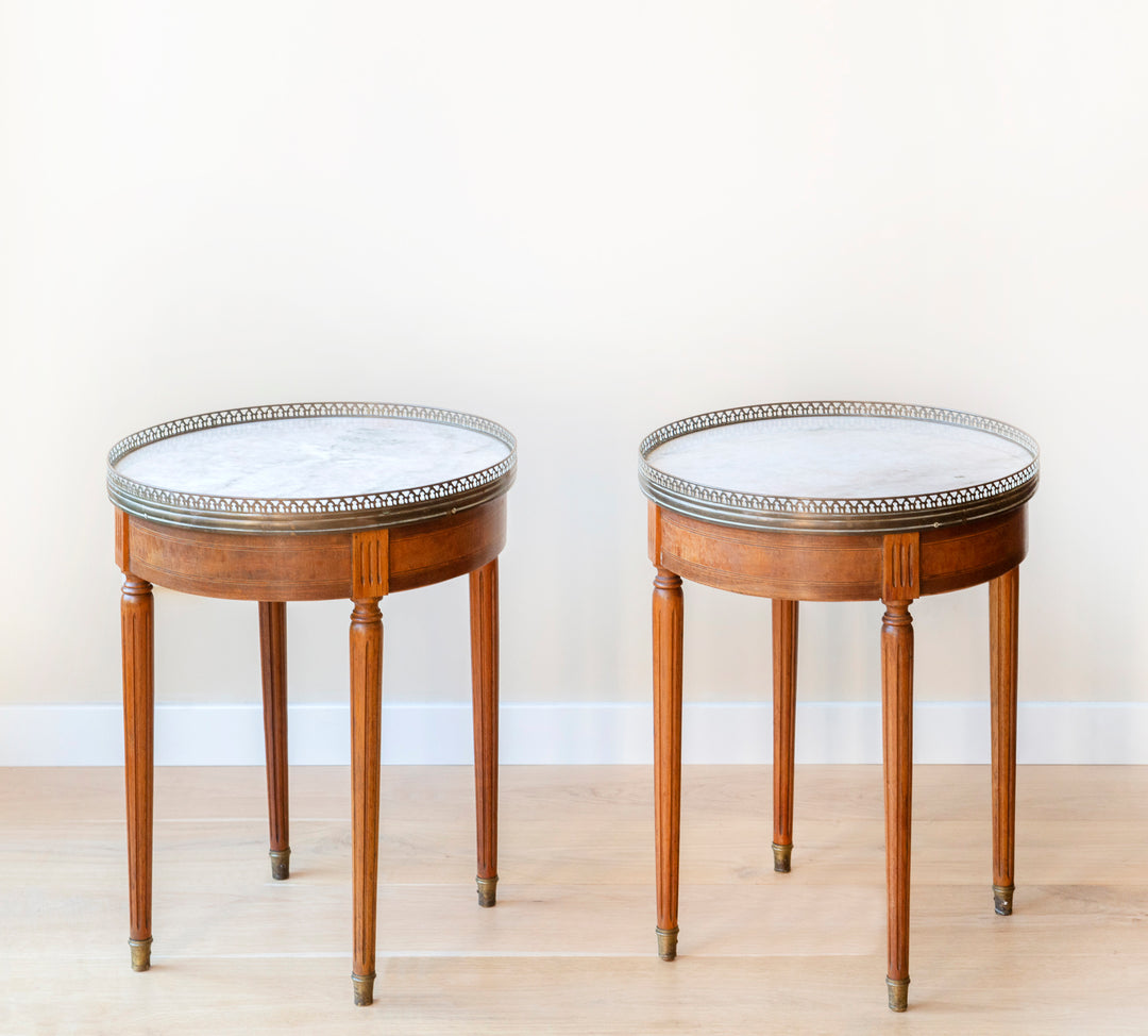 French Bouillotte Round Side Tables, Mahogany Wood