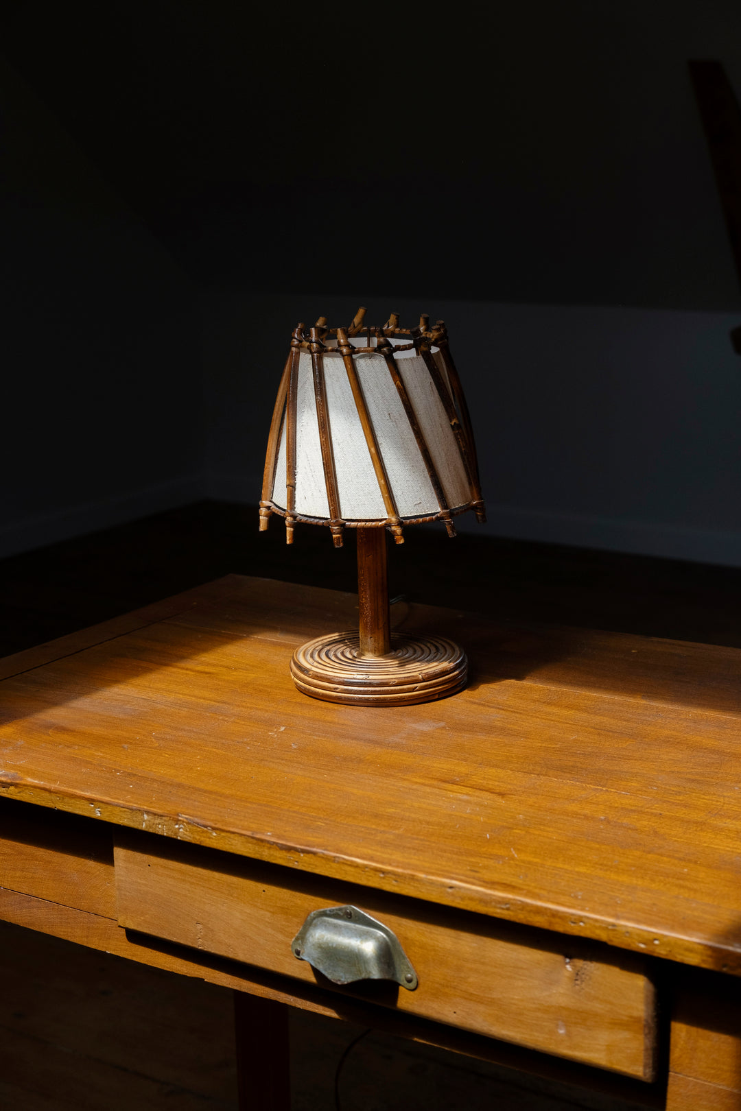 Small Bamboo Table Lamp by Louis Sognot, 1950s Design