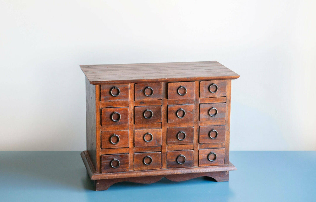 Antique Wooden Pharmacy Chest With 16 Small Drawers