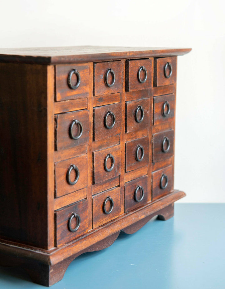 Antique Wooden Pharmacy Chest With 16 Small Drawers