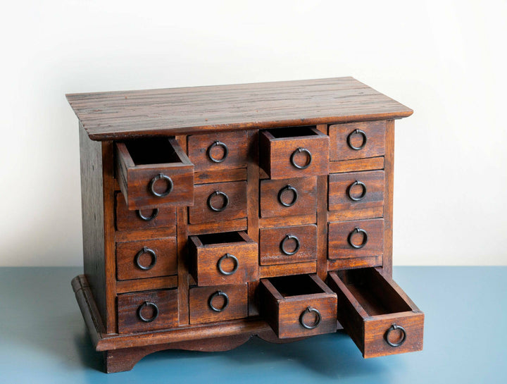 Antique Wooden Pharmacy Chest With 16 Small Drawers