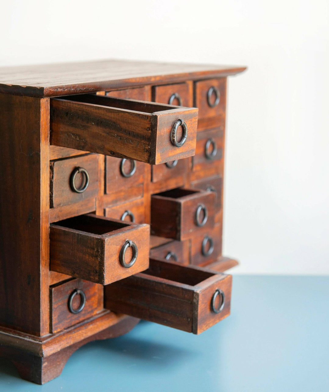 Antique Wooden Pharmacy Chest With 16 Small Drawers