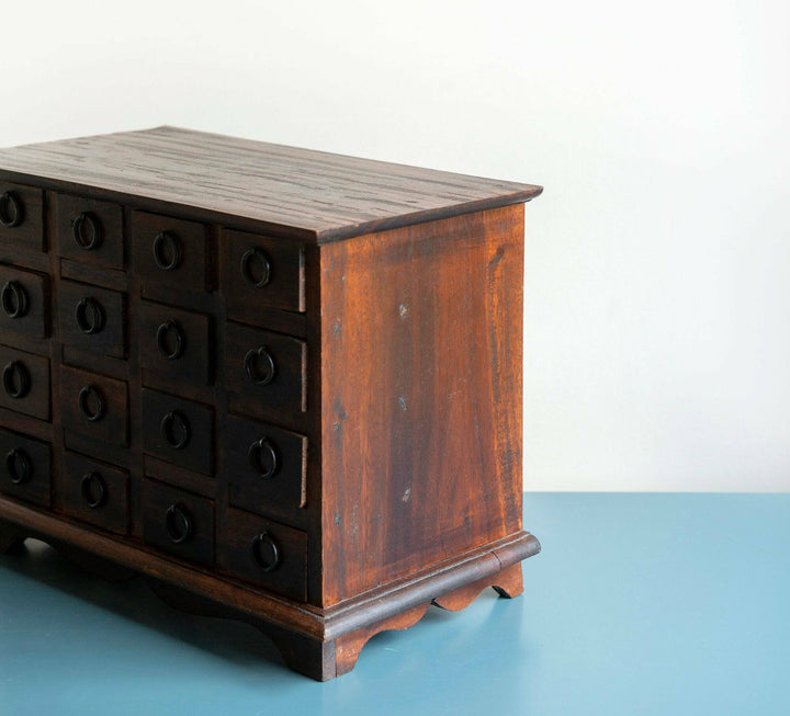 Antique Wooden Pharmacy Chest With 16 Small Drawers