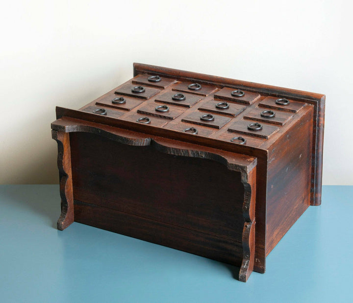 Antique Wooden Pharmacy Chest With 16 Small Drawers