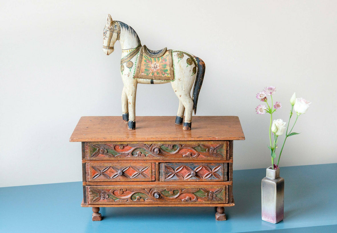 Antique Hand Carved Cabinet With Drawers, Indonesian Folk Art