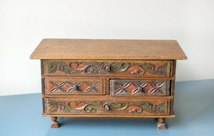 Antique Hand Carved Cabinet With Drawers, Indonesian Folk Art