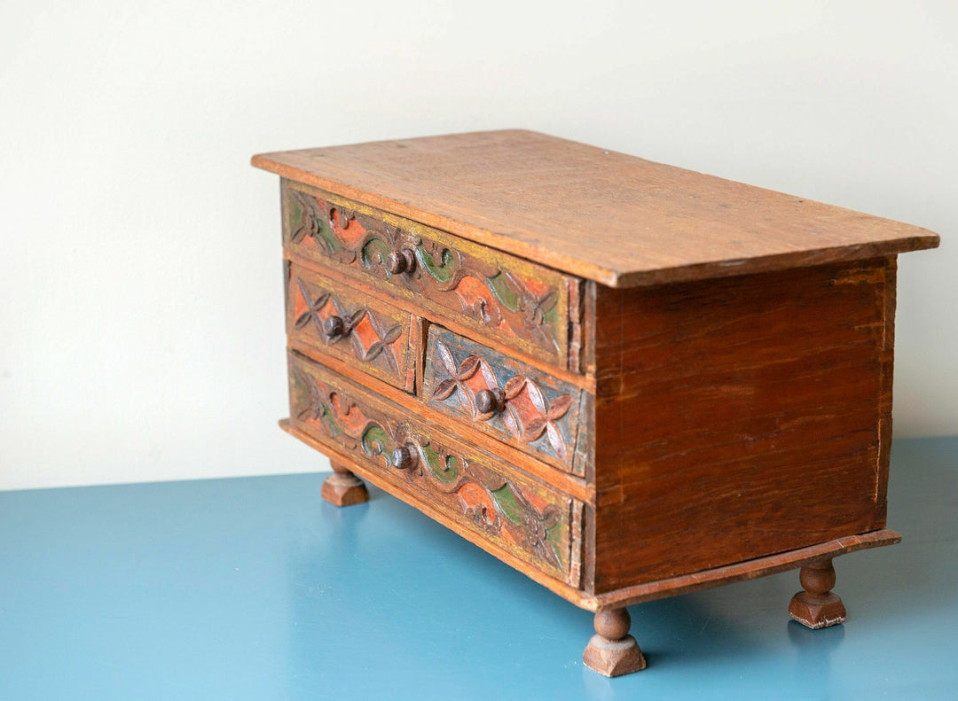 Antique Hand Carved Cabinet With Drawers, Indonesian Folk Art