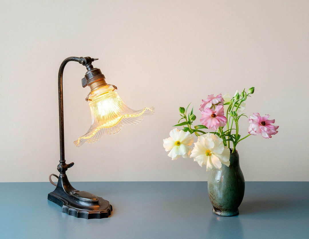 Antique Bakelite Desk Lamp With Glass Shade, 1920s