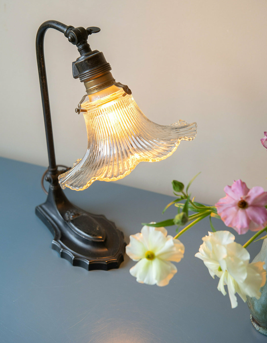 Antique Bakelite Desk Lamp With Glass Shade, 1920s