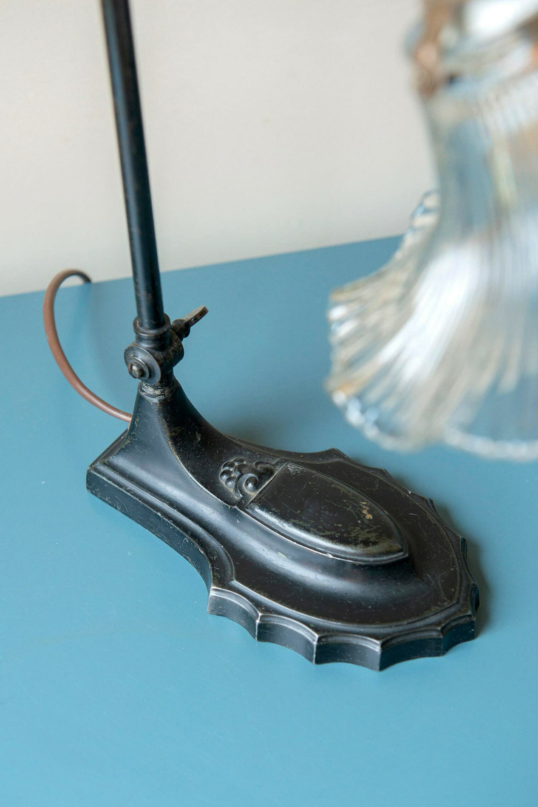 Antique Bakelite Desk Lamp With Glass Shade, 1920s