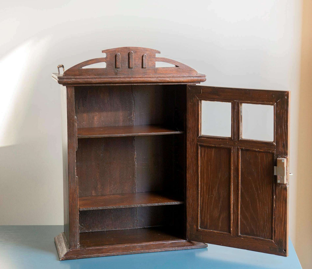 Dark Brown Hanging Cabinet With Key, Hand Carved Wood