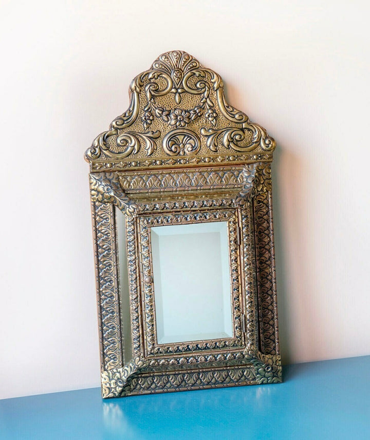 Antique Copper Cabinet With Beveled Glass Mirror