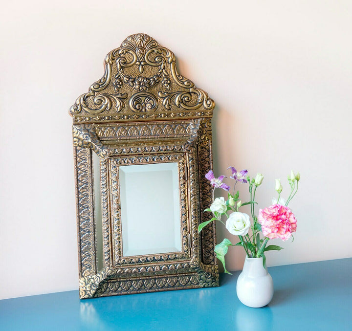 Antique Copper Cabinet With Beveled Glass Mirror