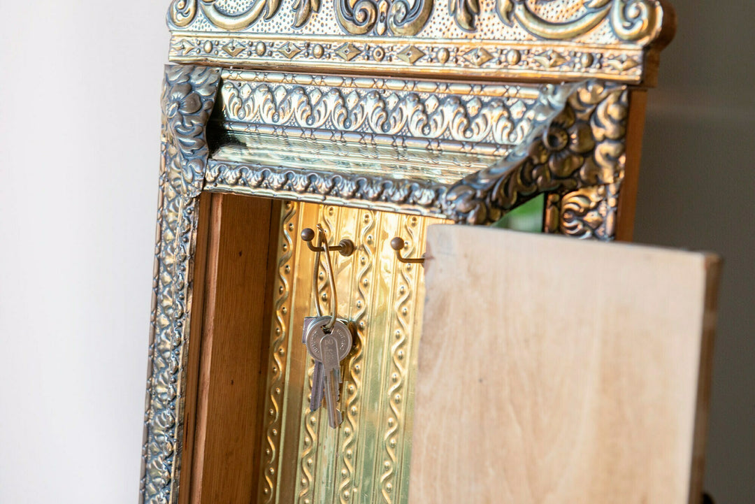 Antique Copper Cabinet With Beveled Glass Mirror