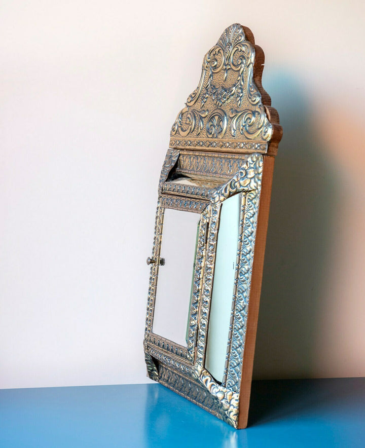 Antique Copper Cabinet With Beveled Glass Mirror