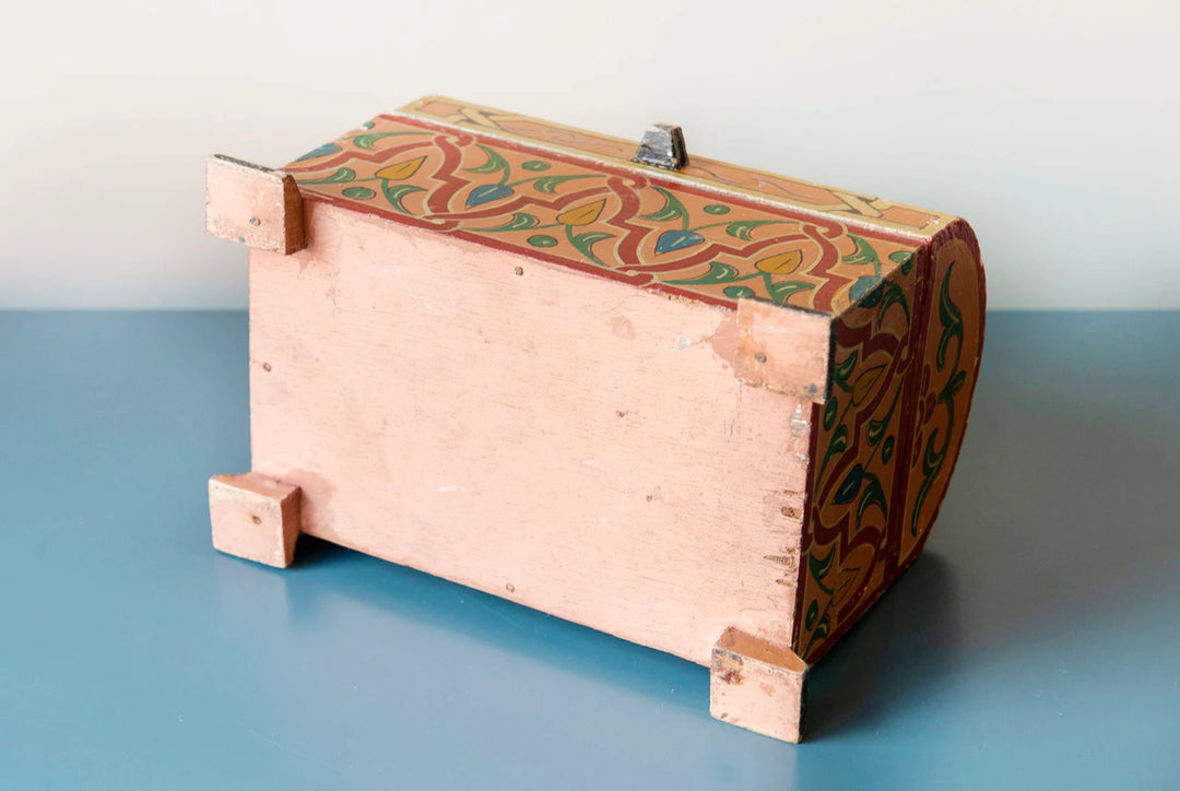 Antique Moroccan Storage Box, Hand Painted Wood