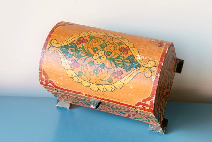 Antique Moroccan Storage Box, Hand Painted Wood